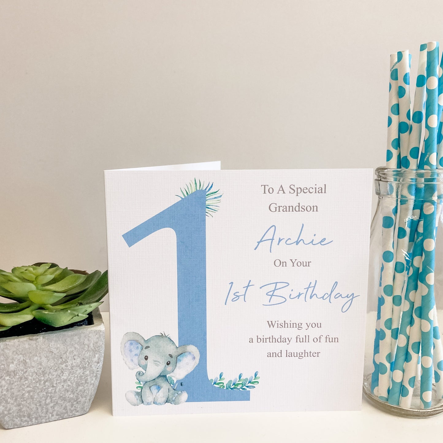 Personalised Birthday Card Watercolour Elephant