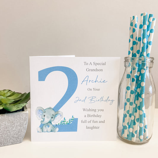 Personalised Birthday Card Watercolour Elephant