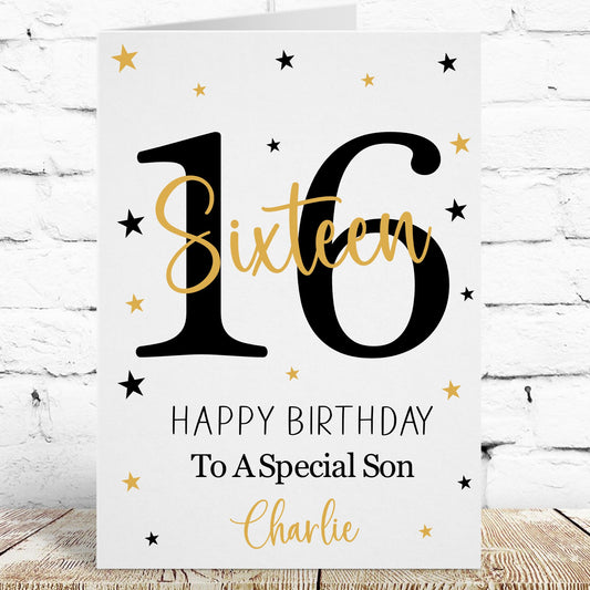 Personalised Birthday Card Black & Gold Age