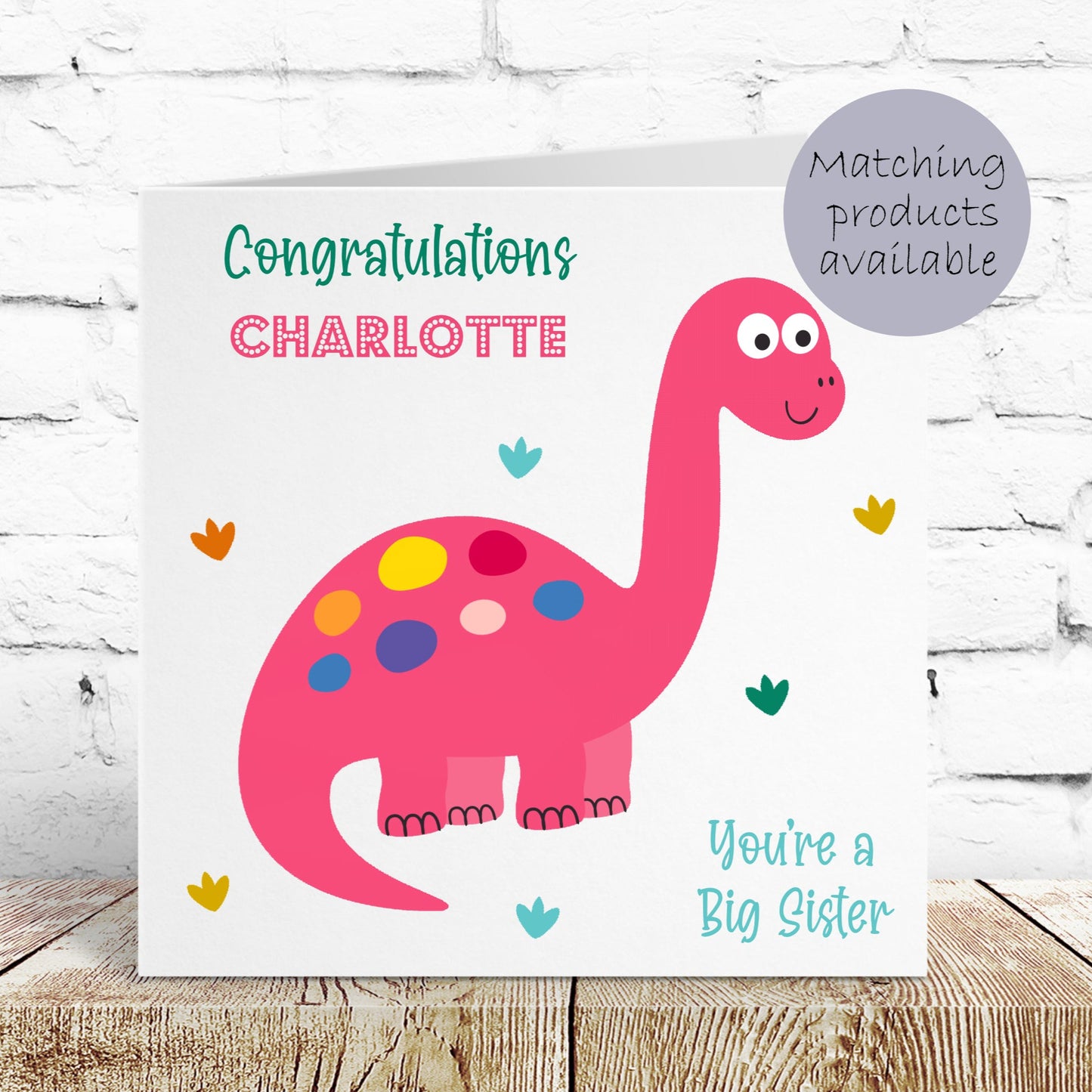 Personalised Congratulations New Big Sister Card Dinosaur