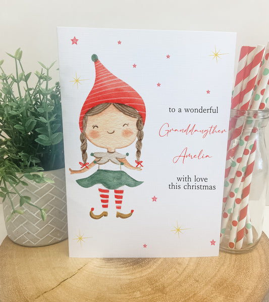 Personalised Christmas Card Elf Boy Girl