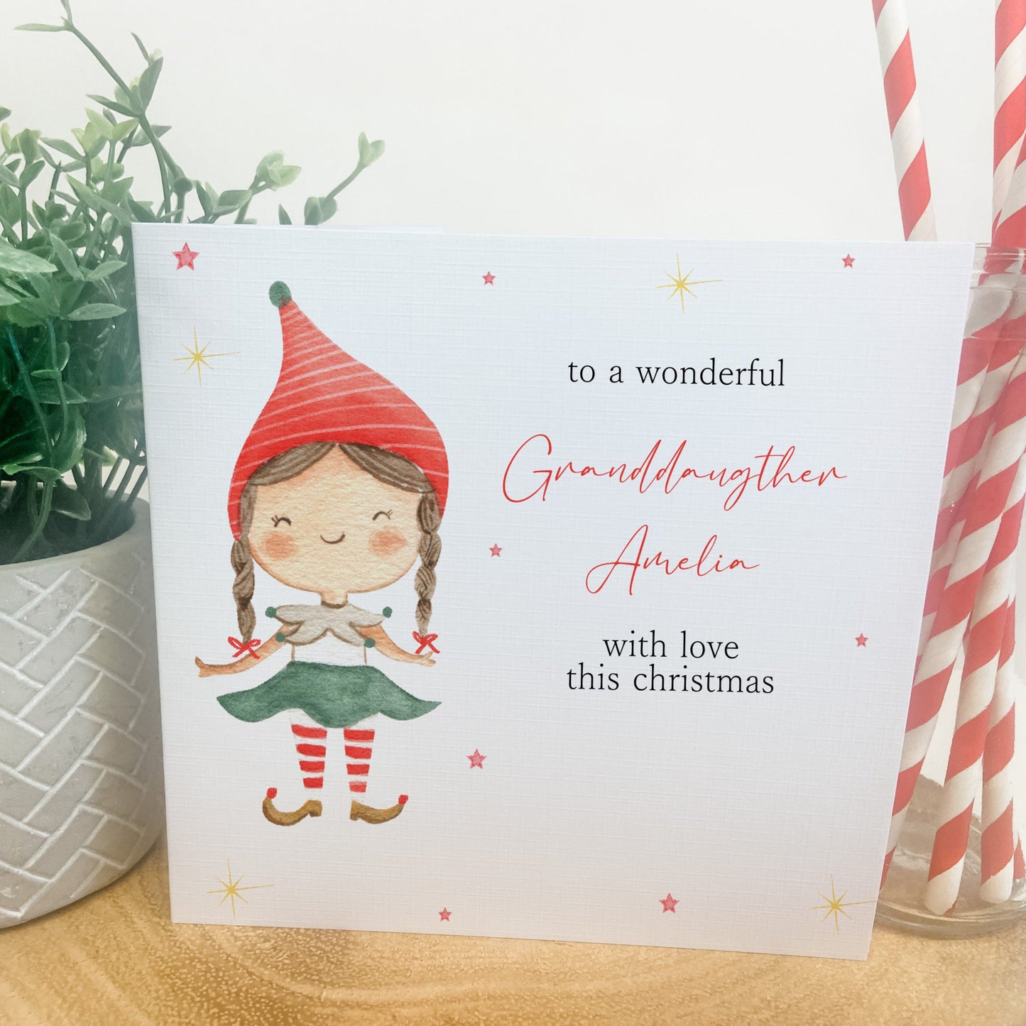 Personalised Christmas Card Elf Boy Girl