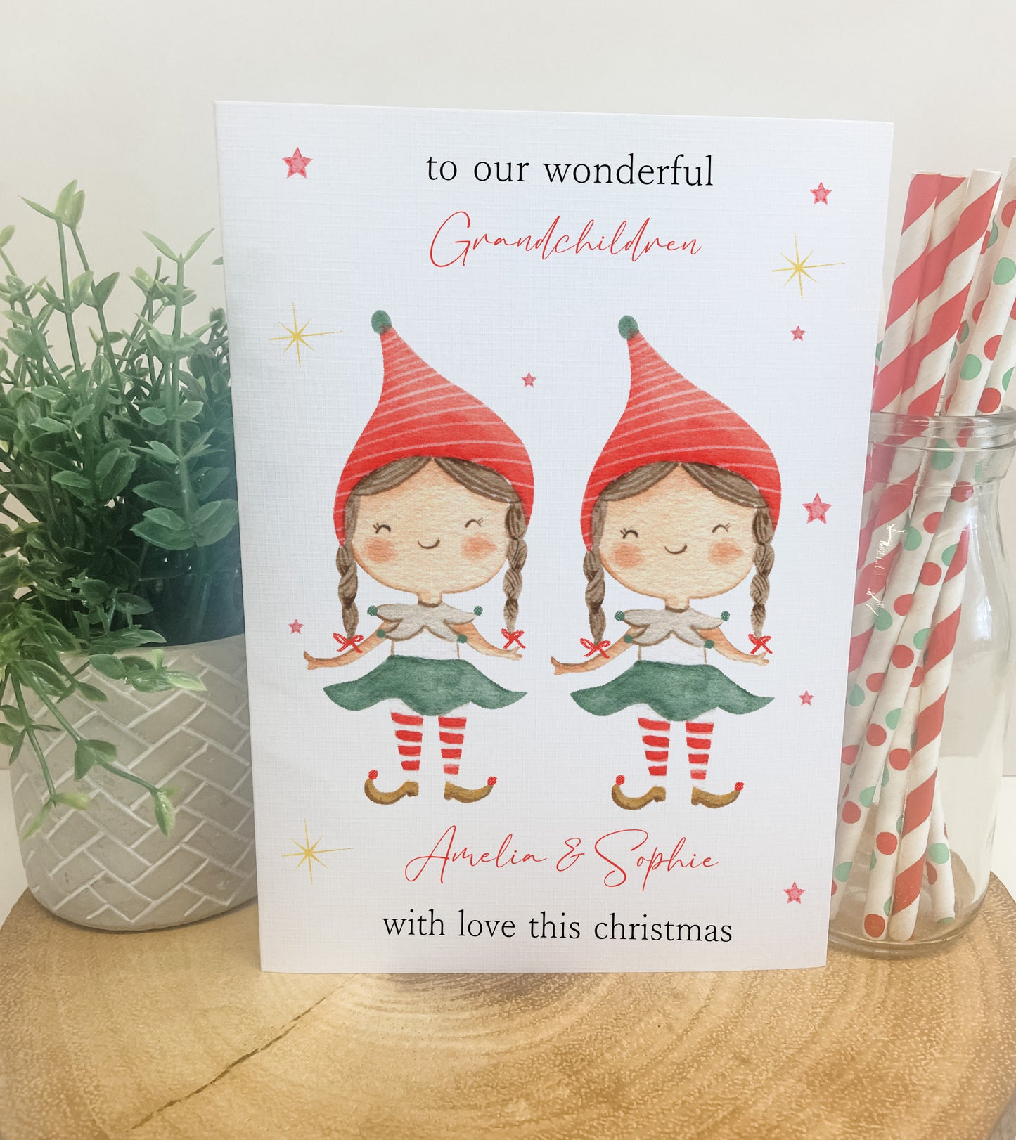 Personalised Christmas Card Elf Boy Girl