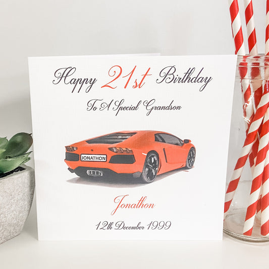 Personalised Male Birthday Card Sports Car Brother Husband Son Grandson 17th 18th 19th 20th 21st 30th 40th 50th