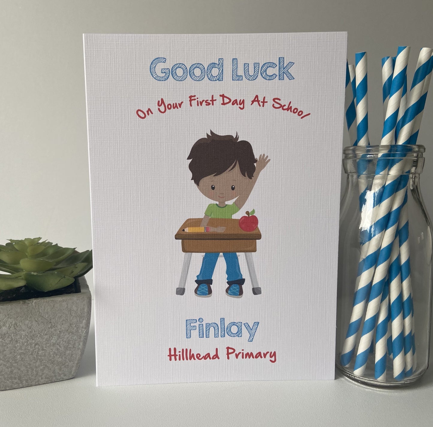 Personalised Boys Good Luck First Day At School Card