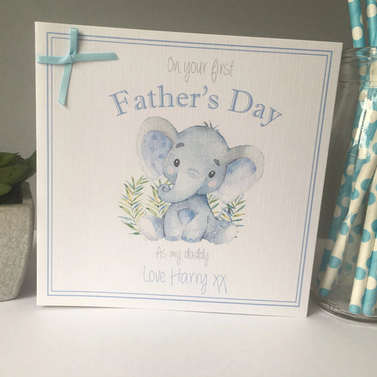 Personalised Handmade First Father's Day Card Daddy Watercolour Elephant
