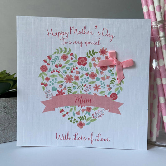 Personalised Handmade Mother's Day Card Floral Heart