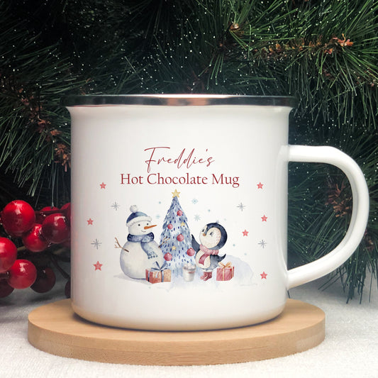 Personalised Penguin & Snowman Christmas Mug
