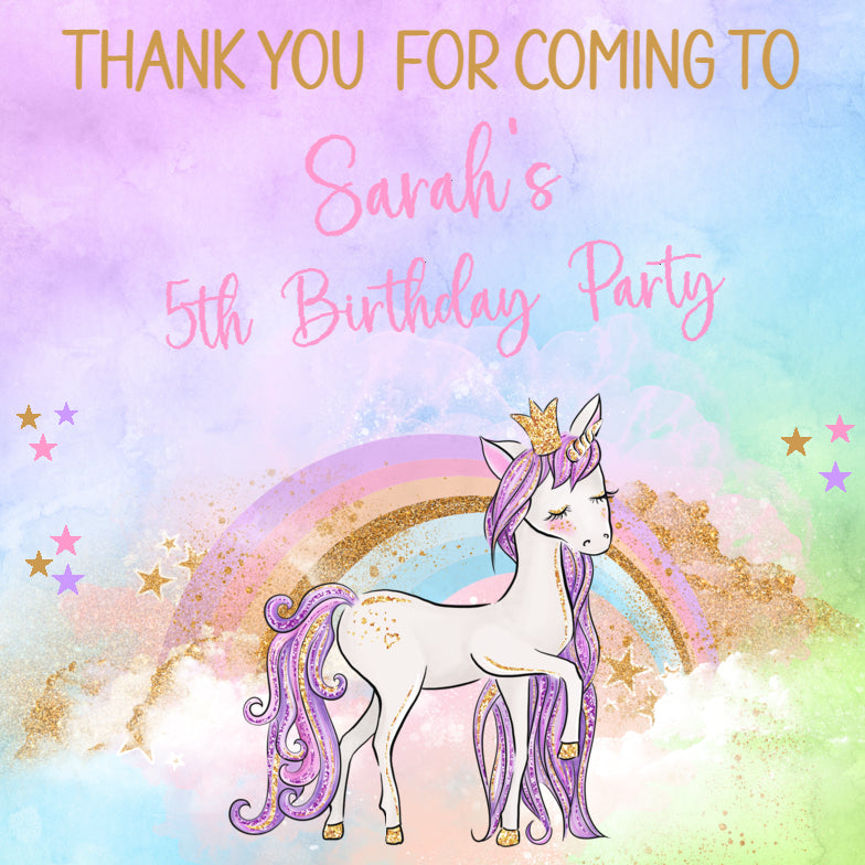 Personalised Unicorn Birthday Party Stickers