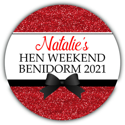 Personalised Hen Night Party Stickers Printed Glitter Effect Red