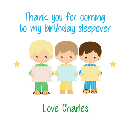 Personalised Birthday Party Stickers Boys Sleepover