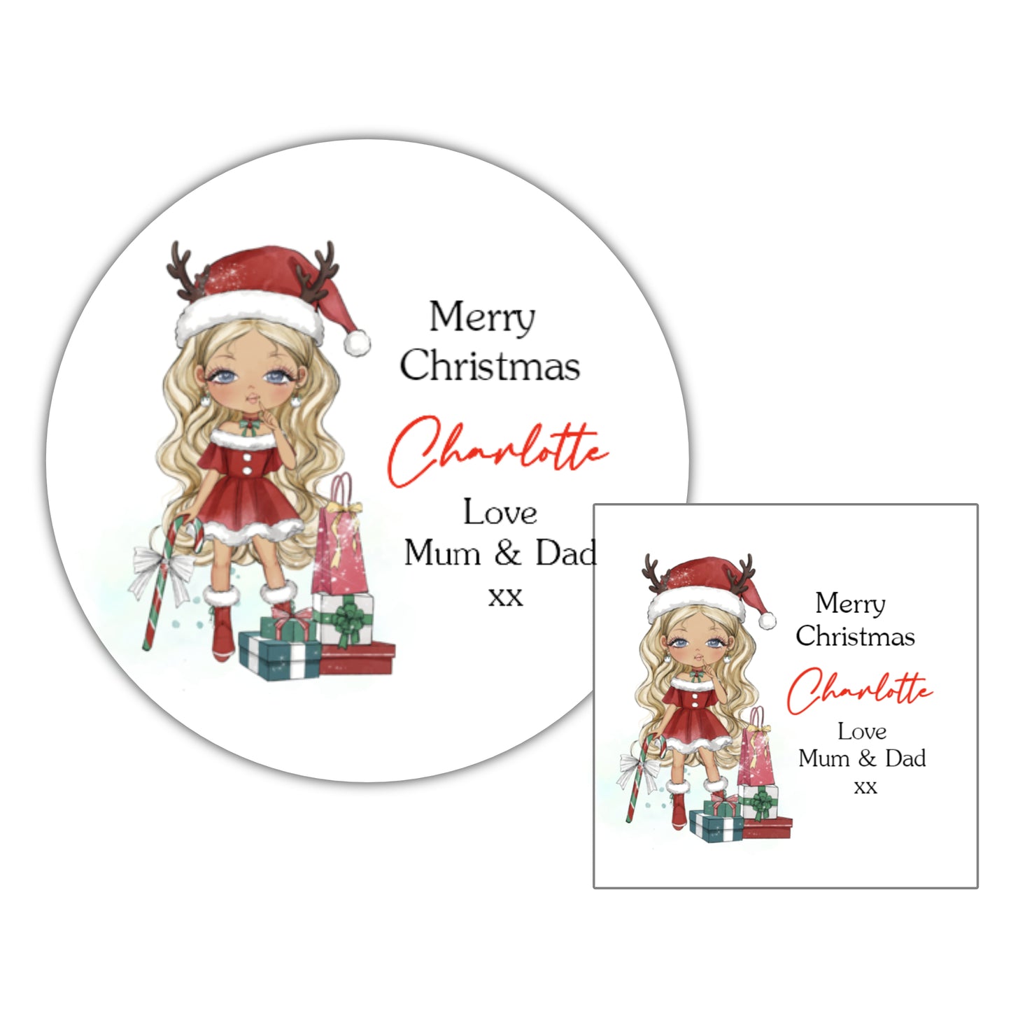 Personalised Christmas Stickers Girls Labels for Gift Wrapping Presents