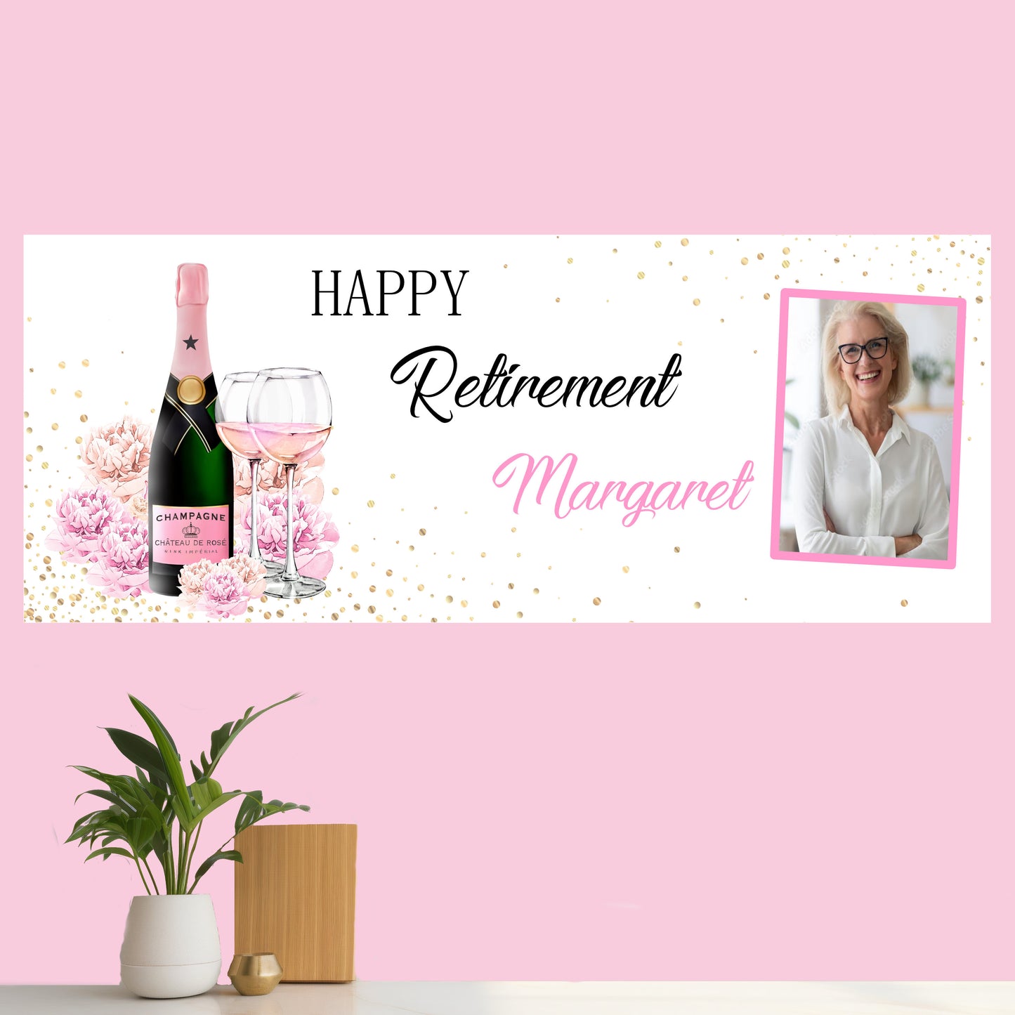 Personalised Congratulations on Your Retirement Party Banner Pink Champagne