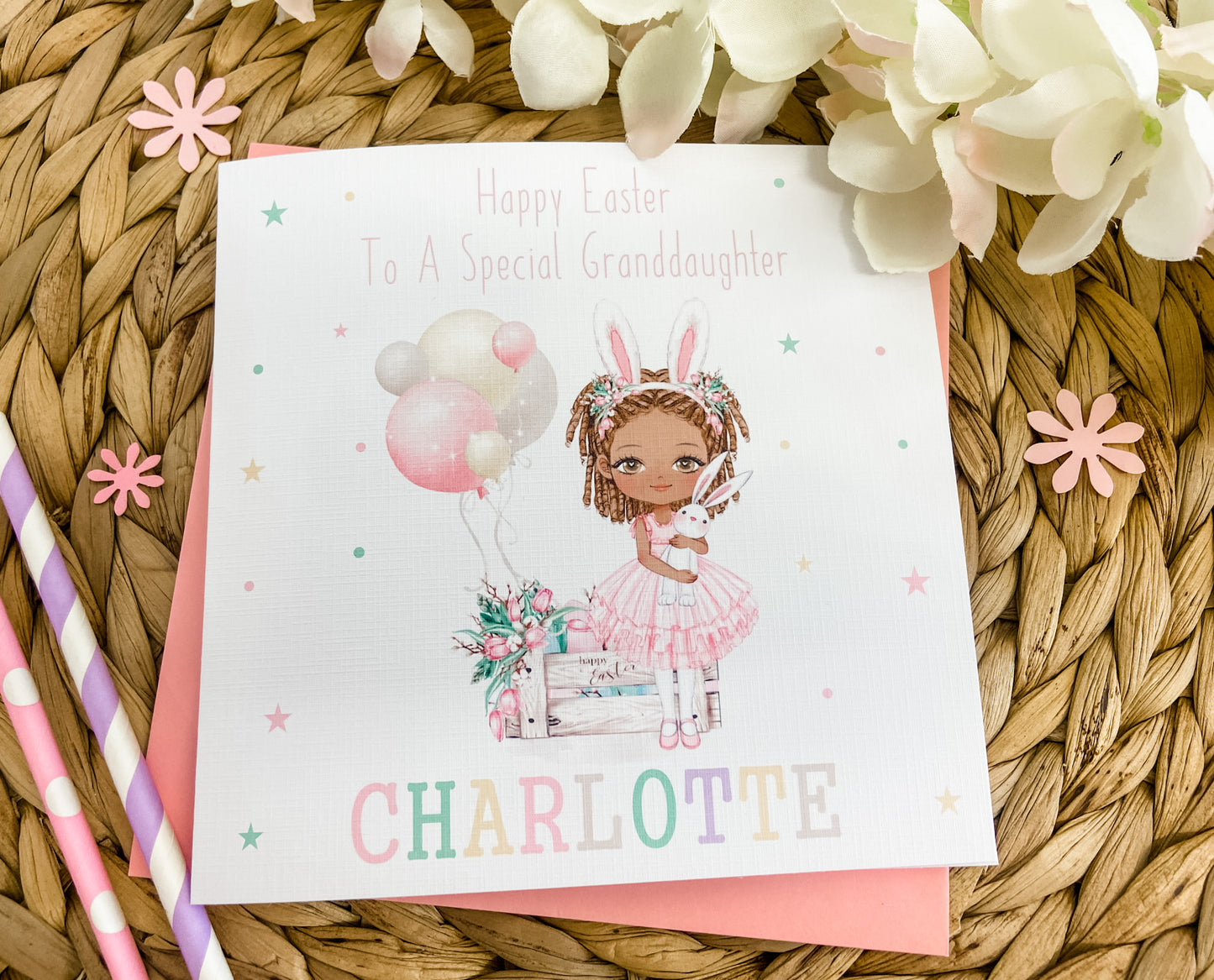 Personalised Easter Card Easter Bunny Girl