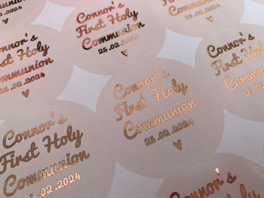 Personalised Gloss Foil First Holy Communion Party Bag Stickers