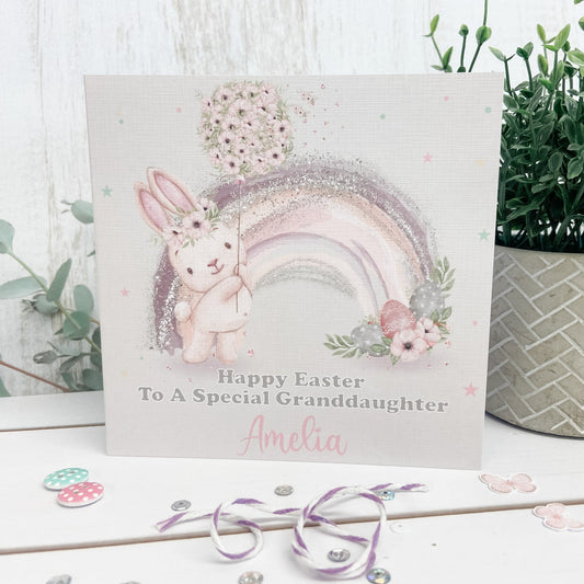 Personalised Easter Card Rainbow Bunny Rabbit