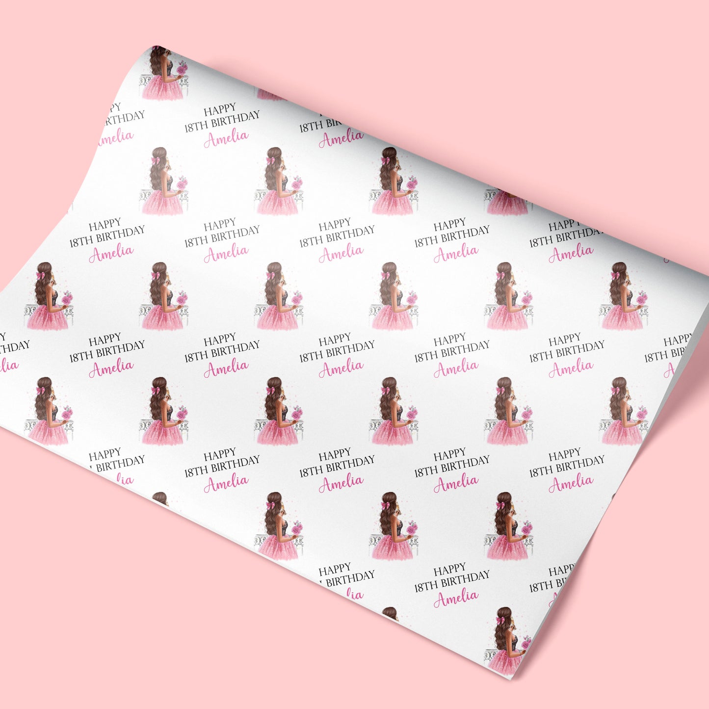 Personalised Birthday Wrapping Paper Girl Pink Dress