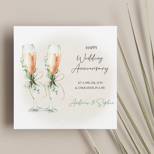 Personalised Wedding Anniversary Card Congratulations Champagne Flutes