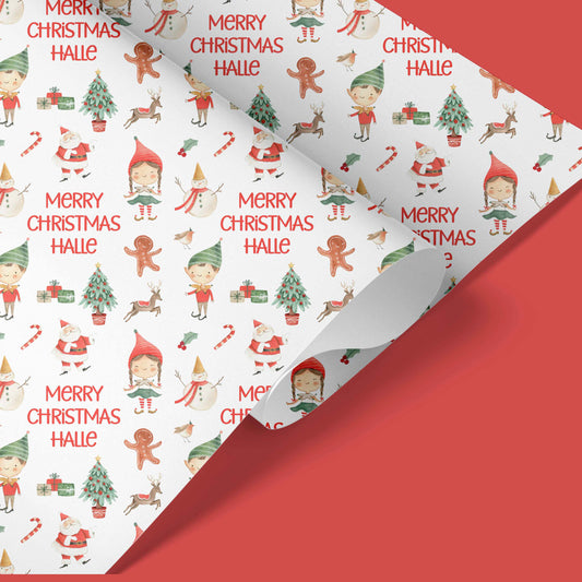 Personalised Christmas Wrapping Paper Elf Boy Girl Snowman Santa Gingerbread