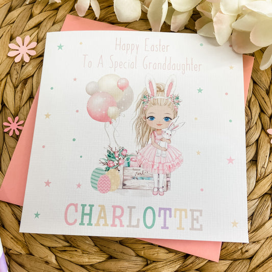Personalised Easter Card Easter Bunny Girl