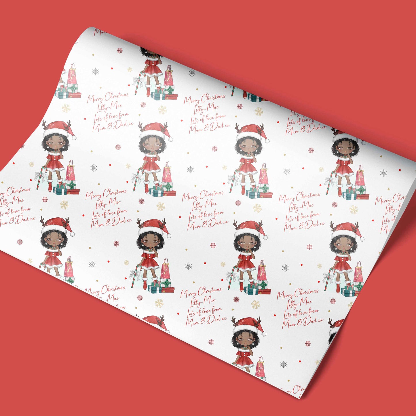 Personalised Christmas Wrapping Paper Reindeer Girl