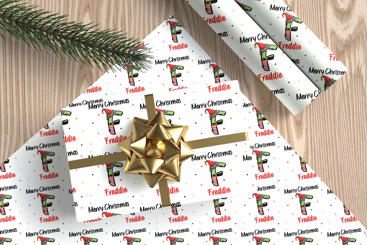 Personalised Christmas Wrapping Paper Elf Alphabet Initial