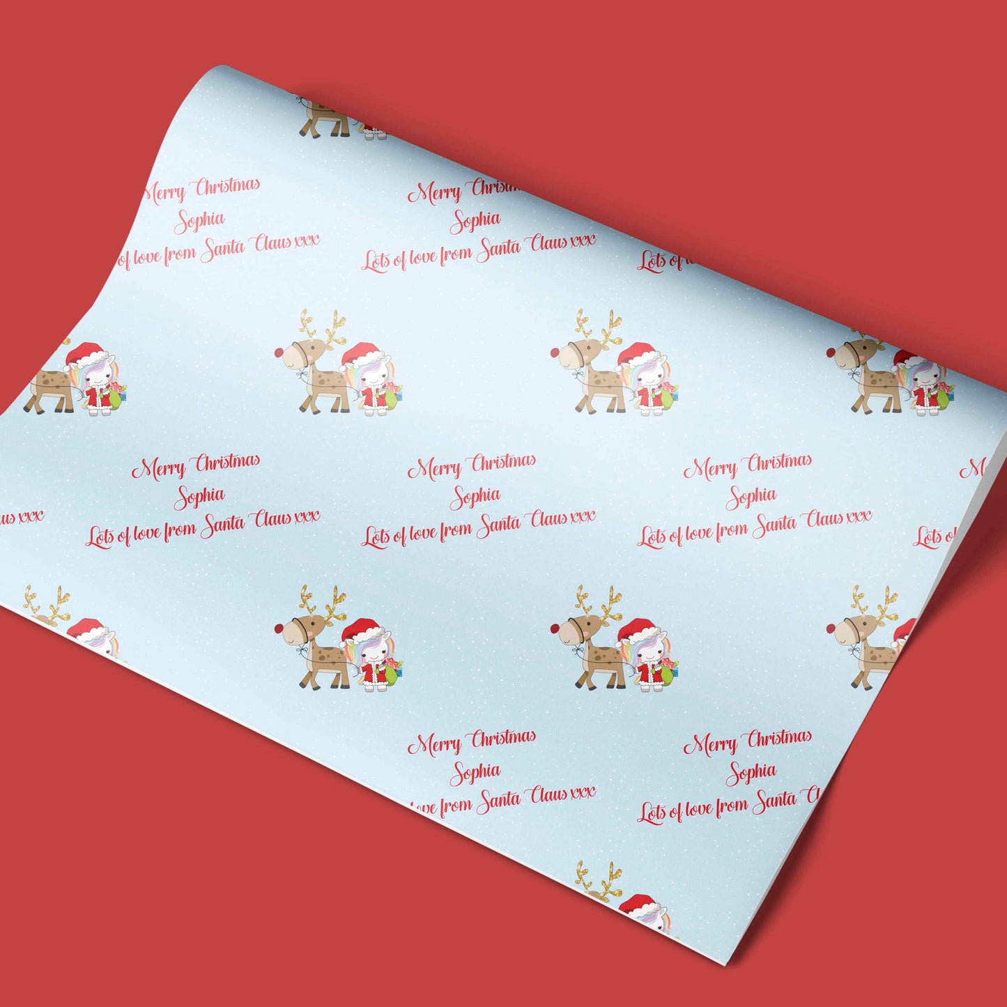 Personalised Christmas Wrap, Fun Christmas Paper, Christmas Wrapping Paper Unicorn Reindeer