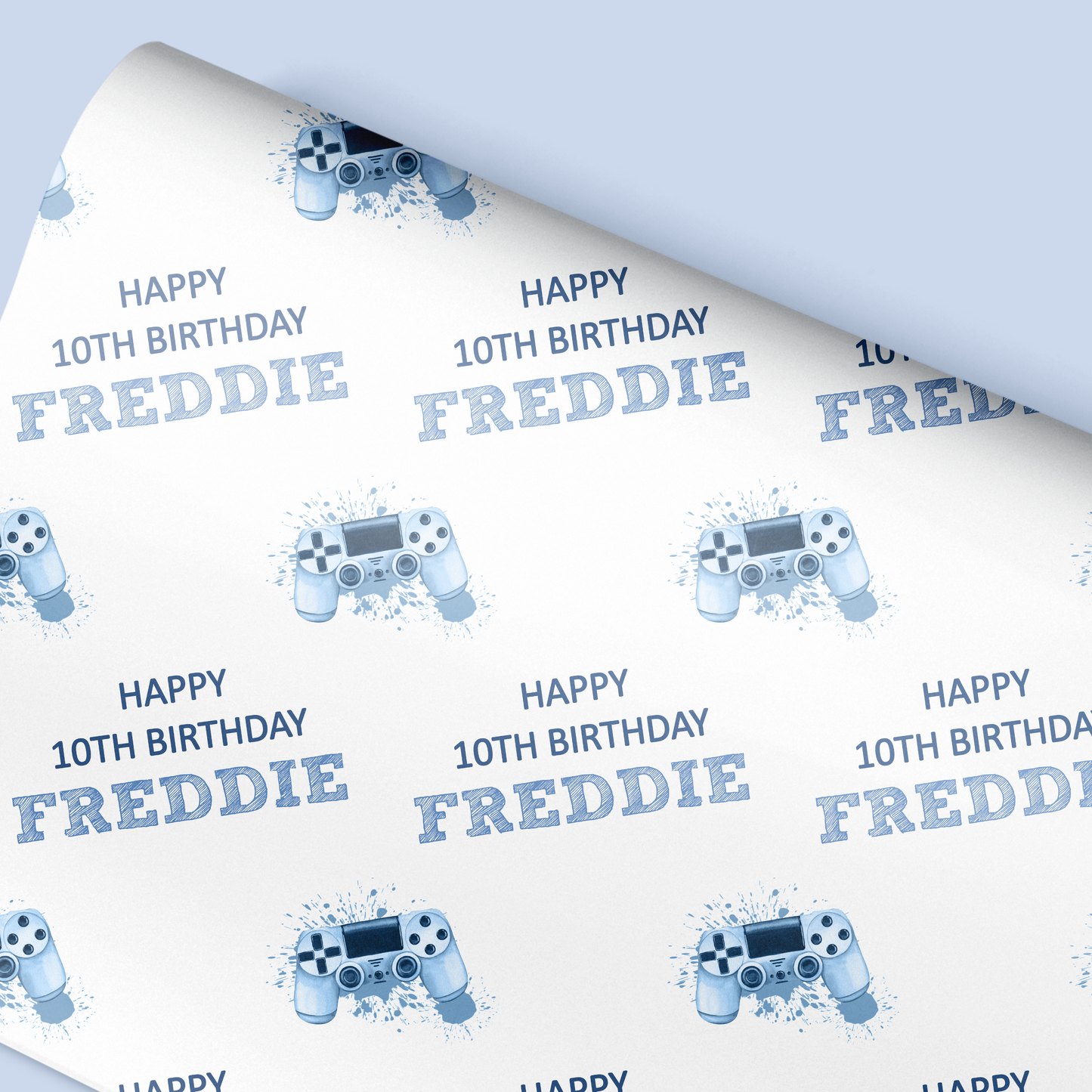 a birthday wrapping paper with a video game controller on it