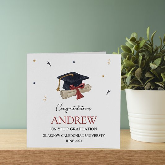 Personalised Graduation Card Congratulations Hat & Scroll