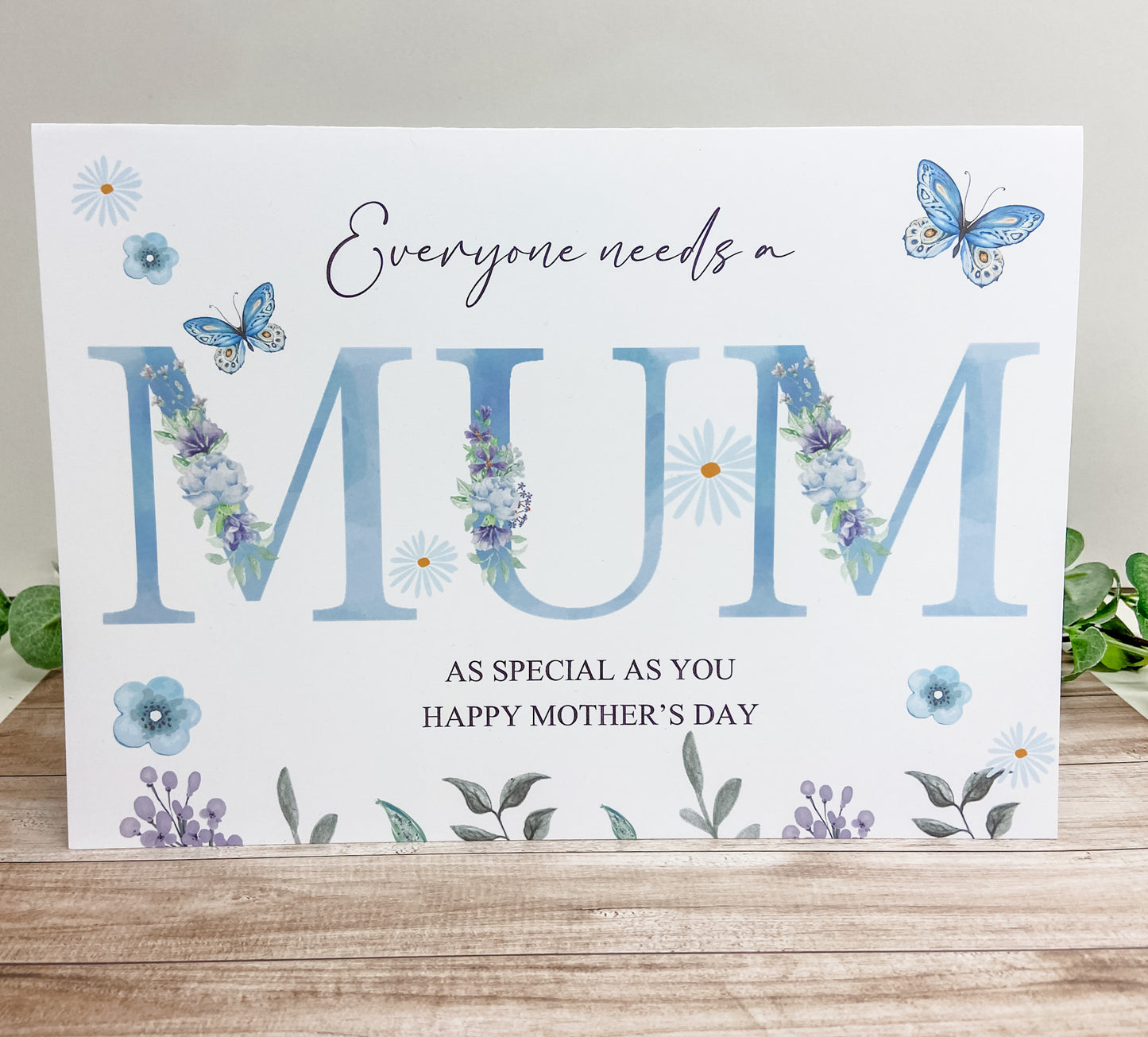 Personalised Mother's Day Card Blue Floral