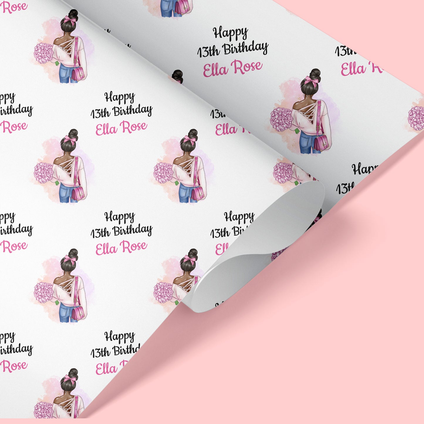 a birthday wrapping paper with a picture of a girl