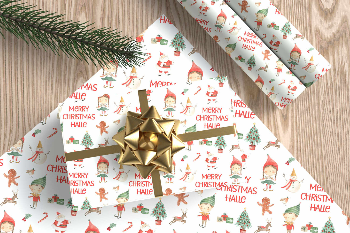 Personalised Christmas Wrapping Paper Elf Boy Girl Snowman Santa Gingerbread