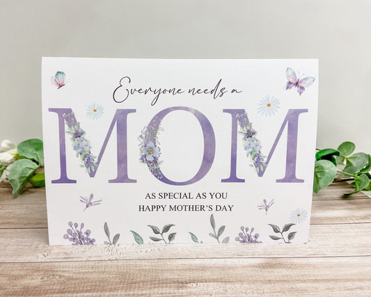 Personalised Mother's Day Card Lilac Floral Mum Mam Mom