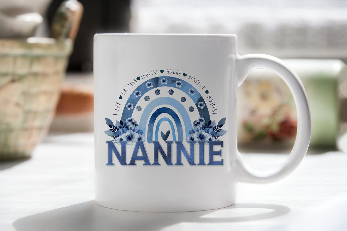 Personalised Mother's Day Mug - Blue Floral Rainbow