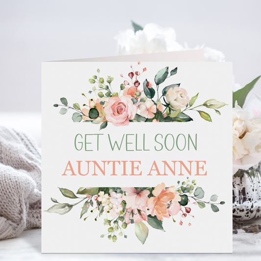 a card that says get well soon with flowers