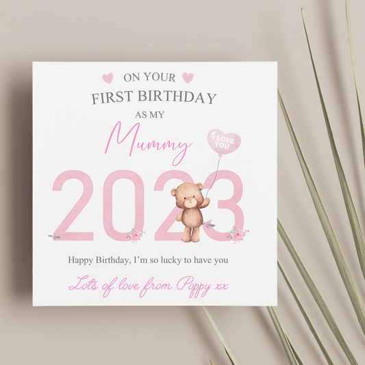 Personalised Teddy Bear Mummy Card,First Birthday as My Mummy