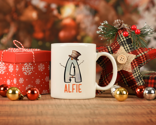 Personalised Christmas Mug, Stocking Filler, Christmas Eve Box, Hot Chocolate Mug, Snowman Initial