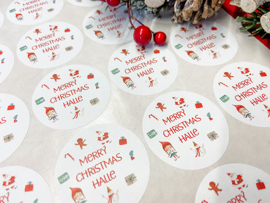 Personalised Christmas Name Stickers Elf Boy Girl For Gift Wrapping