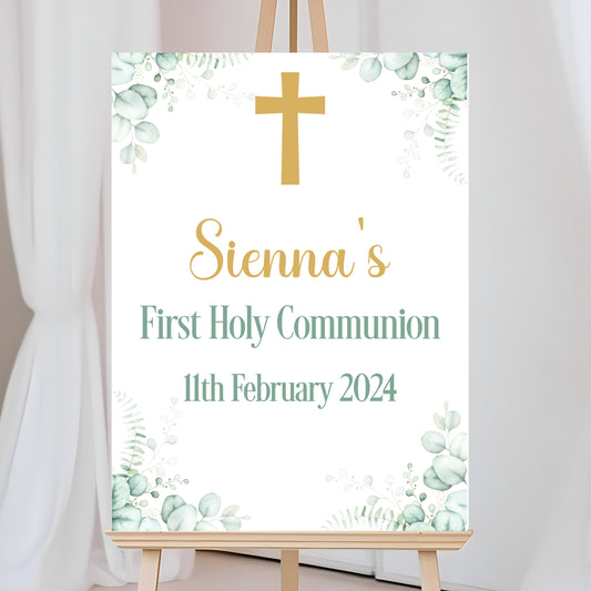 a white sign with a cross on it