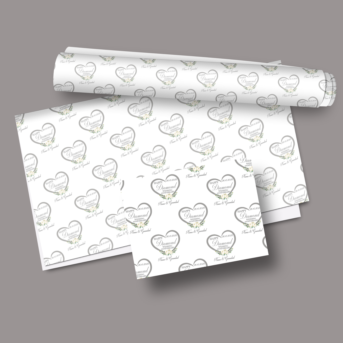 Diamond Wedding Anniversary Gift Wrap, Personalised Congratulations Anniversary Wrapping Paper,