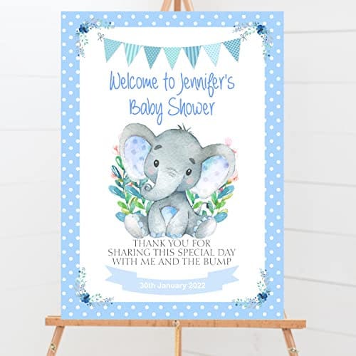 Custom Baby Shower Welcome Sign Blue Elephant Boy Decorations