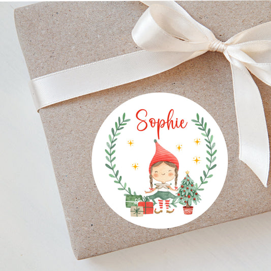 Personalised Elf Girl Christmas Stickers For Gift Wrapping Presents