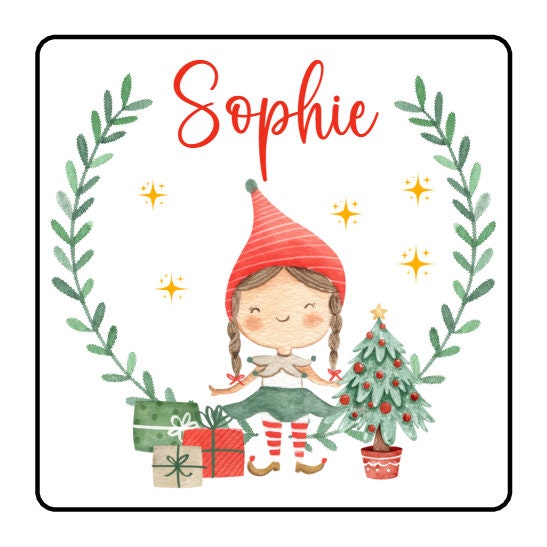 Personalised Elf Girl Christmas Stickers For Gift Wrapping Presents