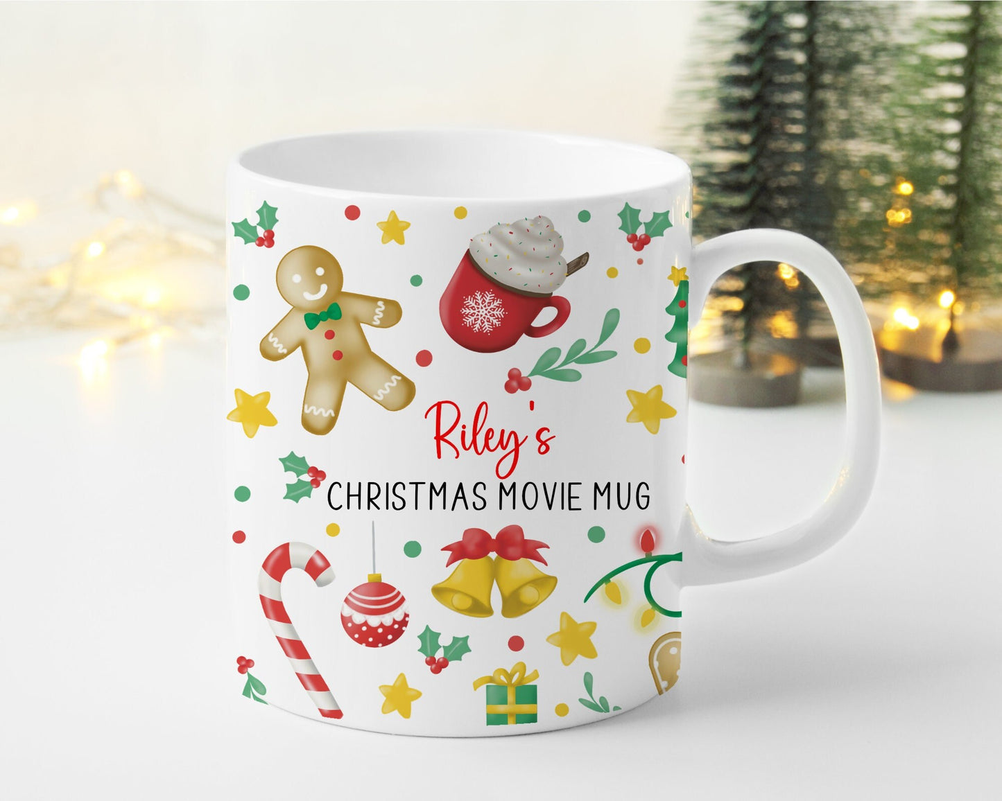 Christmas Mug Personalised Gingerbread Pink Red Hot Chocolate, Christmas Eve Box Stocking Filler