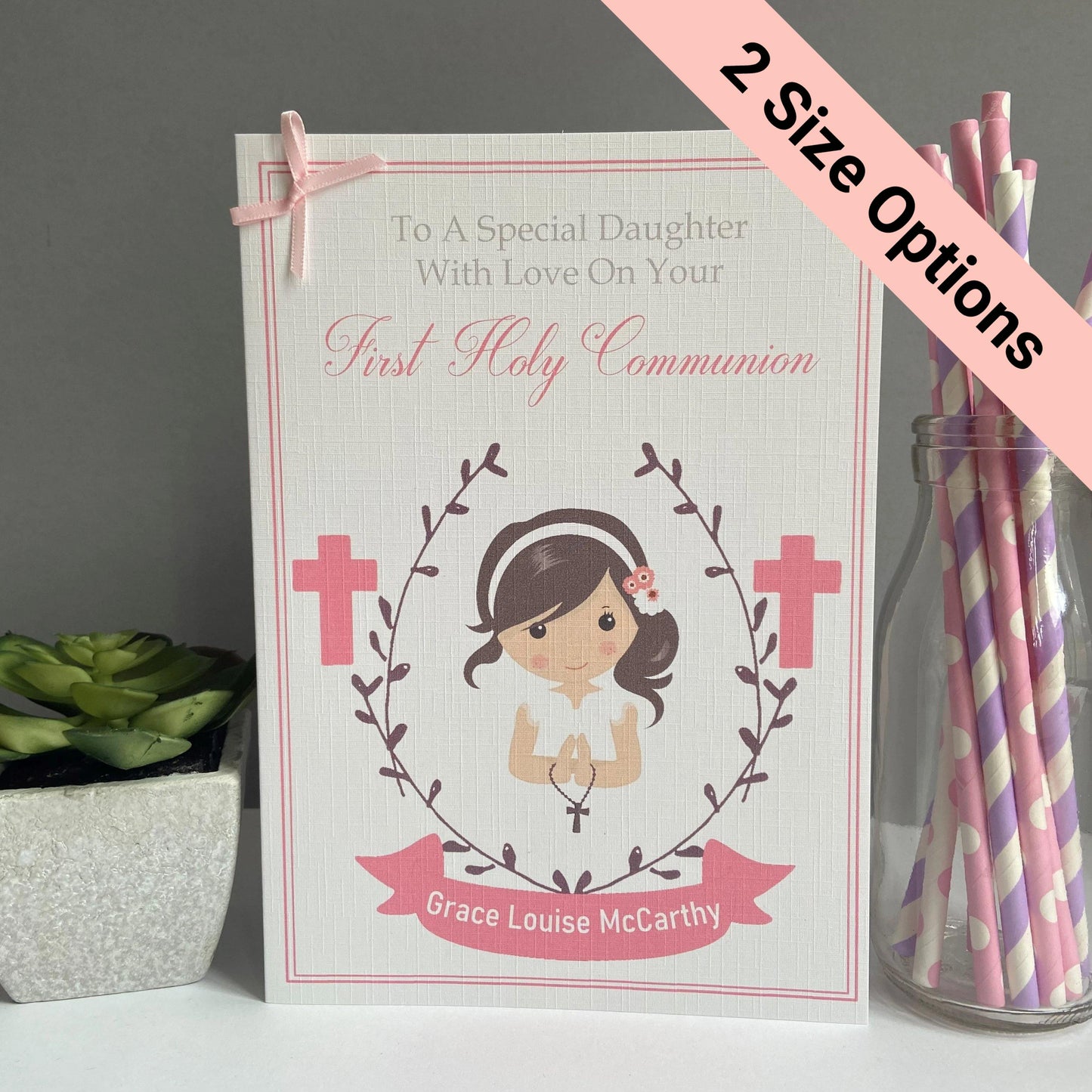 Personalised Handmade Firsty Holy Communion Card - 2 Size Options Daughter Granddaughter Confirmation Baptism Niece