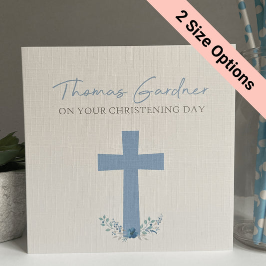 Personalised Christening Baptism Card Blue Cross