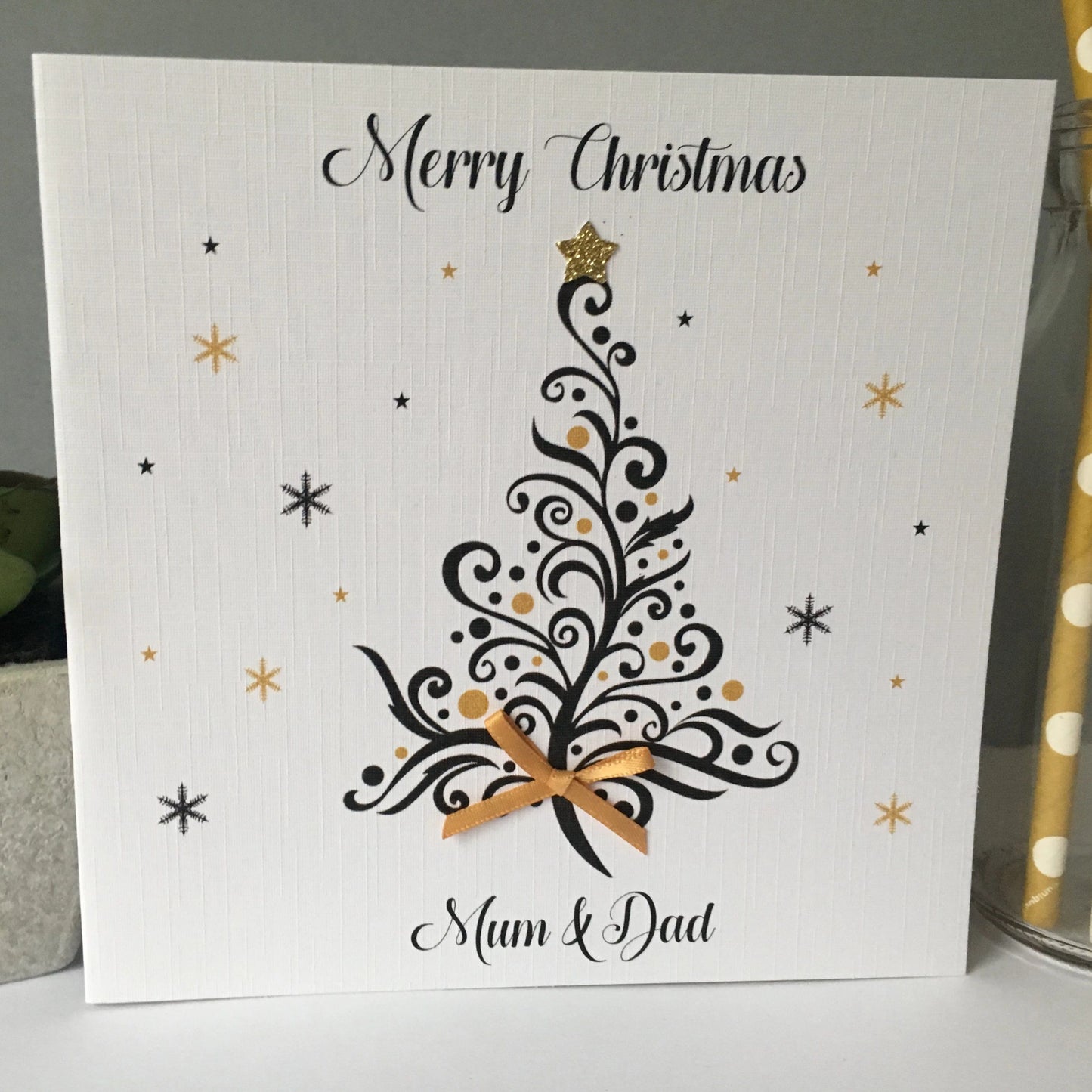 Personalised Handmade Christmas Card Modern Tree Mum Dad Sister Aunt Brother Friend