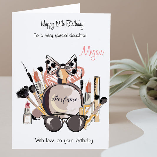 Large A4 Personalised Female Girls Birthday Card Perfume Makeup