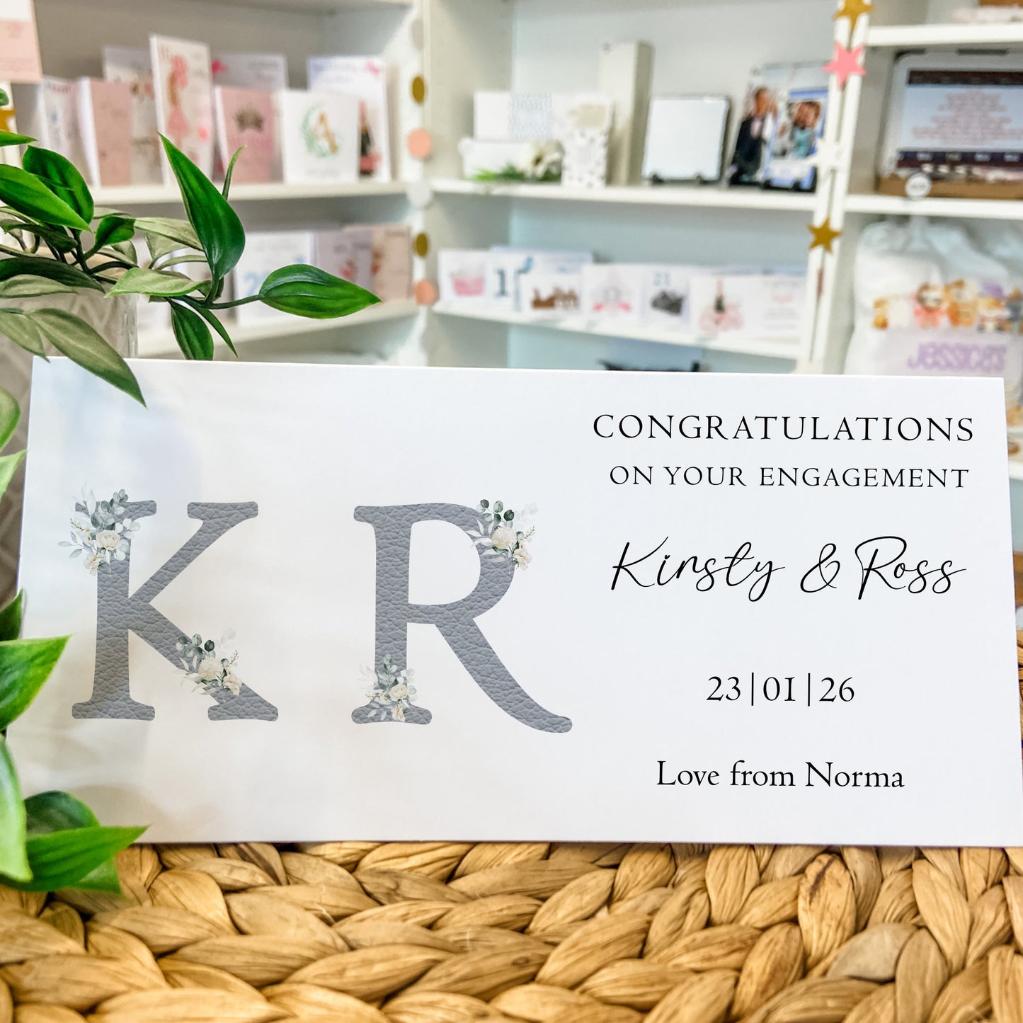 Personalised Engagement Card Money Wallet Initials