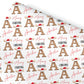 Personalised Christmas Gift Wrap – Wooden Initial with Santa Hat Design Wrapping Paper